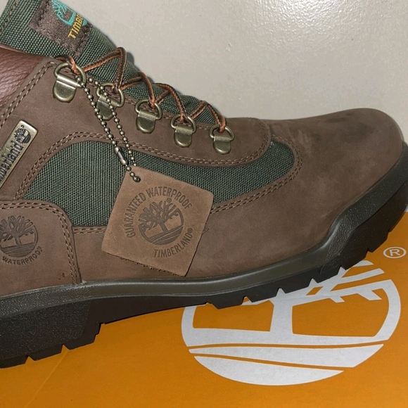TIMBERLAND WATERPROOF FIELD BOOTS Dark Brown Nubuck Green SZ 7.5US TB0A18A6D47 - Picture 1 of 10